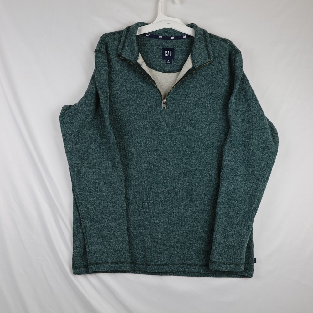 GAP Pullover Sweater Mens Medium Green Half Zip Fleece Lined QMTS5625